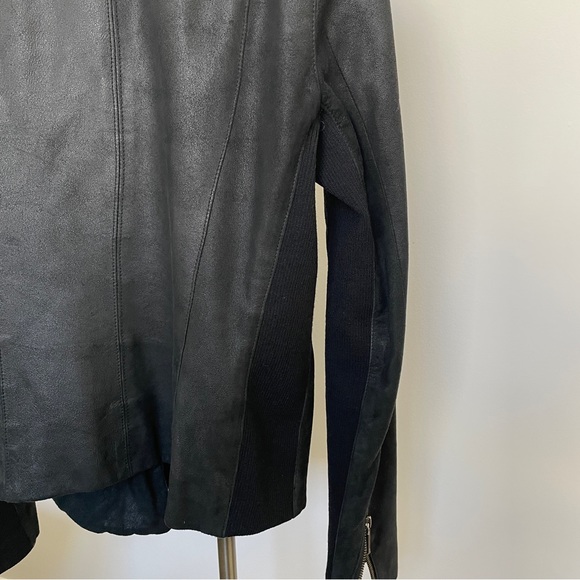 Vince Moto Leather Jacket with Ribbed Panels - Picture 2 of 16